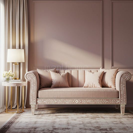 Elegant Inlay Fabric Sofa with Floral Detailing | Luxury Handmade Sofa
