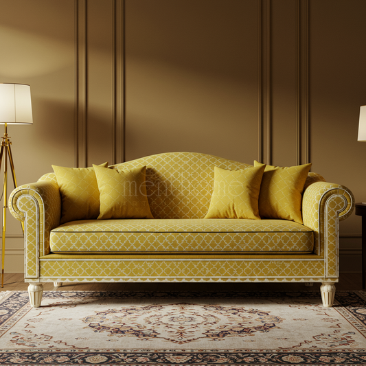 Luxury Yellow Patterned Inlay Sofa | Luxury Handmade Sofa