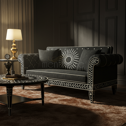Elegant Black Inlay Art Sofa | Luxury Handmade Sofa