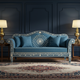 Elegant Blue Inlay Sofa with Floral Motifs | Luxury Handmade Sofa