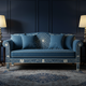 Elegant Blue Inlay Sofa with Floral Motifs | Luxury Handmade Sofa
