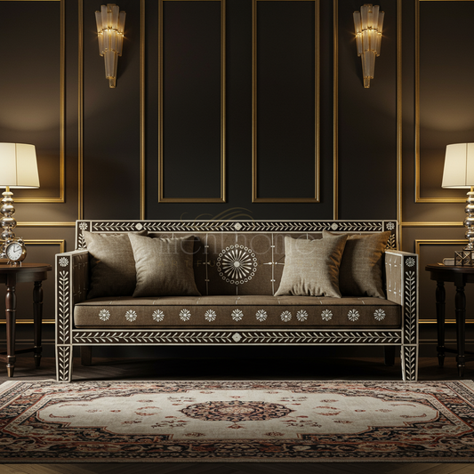 Elegant Traditional Inlay Sofa with Detailed Floral Pattern | Luxury Handmade Sofa