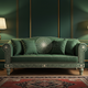 Emerald Green Inlay Sofa with Decorative Motifs | Luxury Handmade Sofa