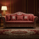 Elegant Red Inlay Sofa with Floral Motif | Luxury Handmade Sofa