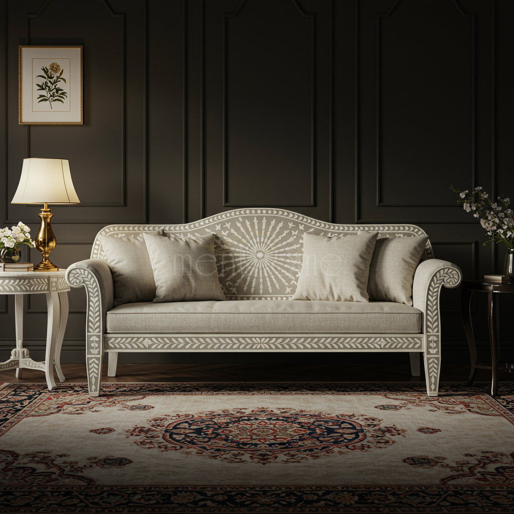 Elegant Handcrafted Inlay Sofa | Luxury Handmade Sofa