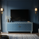 Inlay Chevron Pattern Blue TV Cabinet | Luxury Handmade TV Cabinet