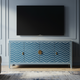 Blue Chevron Inlay TV Cabinet with Brass Handles | Luxury Handmade TV Cabinet