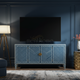 Elegant Blue Inlay TV Cabinet with Chevron Pattern | Luxury Handmade TV Cabinet
