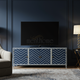 Inlay Chevron Pattern TV Cabinet in Navy Blue and White | Luxury Handmade TV Cabinet