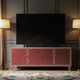 Inlay Chevron Pattern TV Cabinet in Red and White | Luxury Handmade TV Cabinet