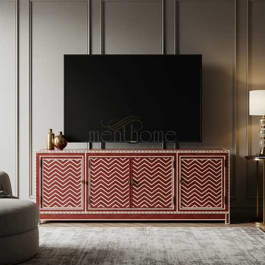 Luxury Inlay Chevron Pattern TV Cabinet | Luxury Handmade TV Cabinet