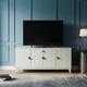 Elegant White Inlay TV Cabinet with Brass Accents | Luxury Handmade TV Cabinet