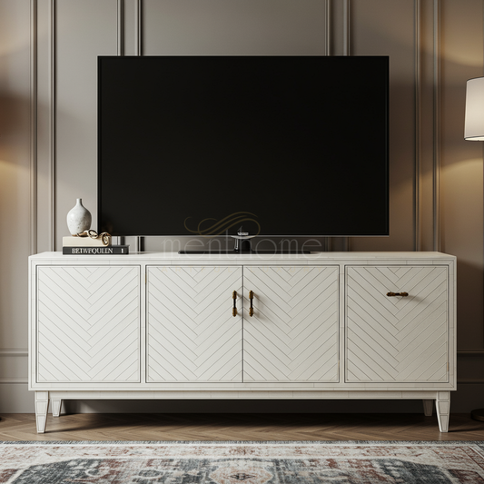 Elegant Inlay Pattern TV Cabinet | Luxury Handmade TV Cabinet