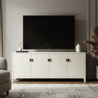 Elegant Inlay TV Cabinet with Chevron Pattern | Luxury Handmade TV Cabinet