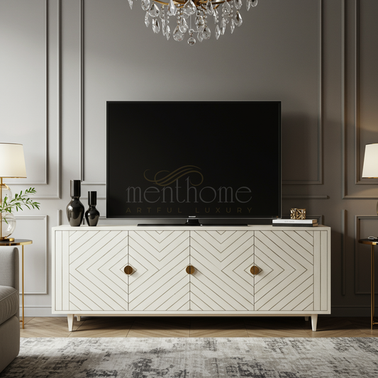 Inlay Chevron Pattern TV Cabinet | Luxury Handmade TV Cabinet