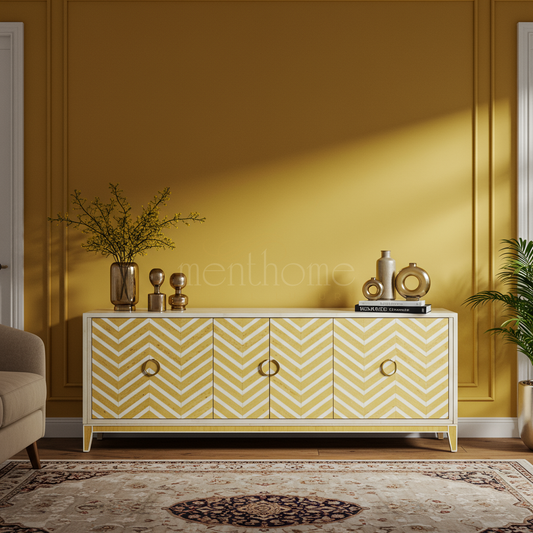 Inlay Chevron Pattern TV Cabinet | Luxury Handmade TV Cabinet