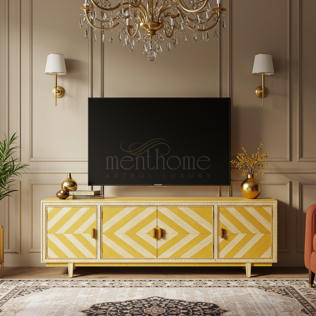 Inlay Patterned Luxury TV Cabinet | Luxury Handmade TV Cabinet