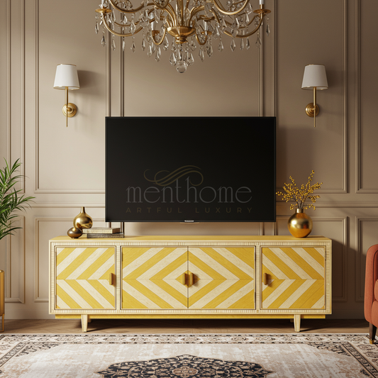 Inlay Patterned Luxury TV Cabinet | Luxury Handmade TV Cabinet