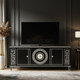 Luxury Inlay Black TV Cabinet with Greek Key Design | Luxury Handmade TV Cabinet