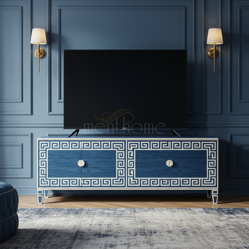 Greek Key Inlay Inlay Greek Key Pattern TV Cabinet | Luxury Handmade TV Cabinet ...