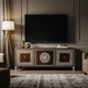 Luxury Inlay Wood TV Cabinet with Geometric Design | Luxury Handmade TV Cabinet