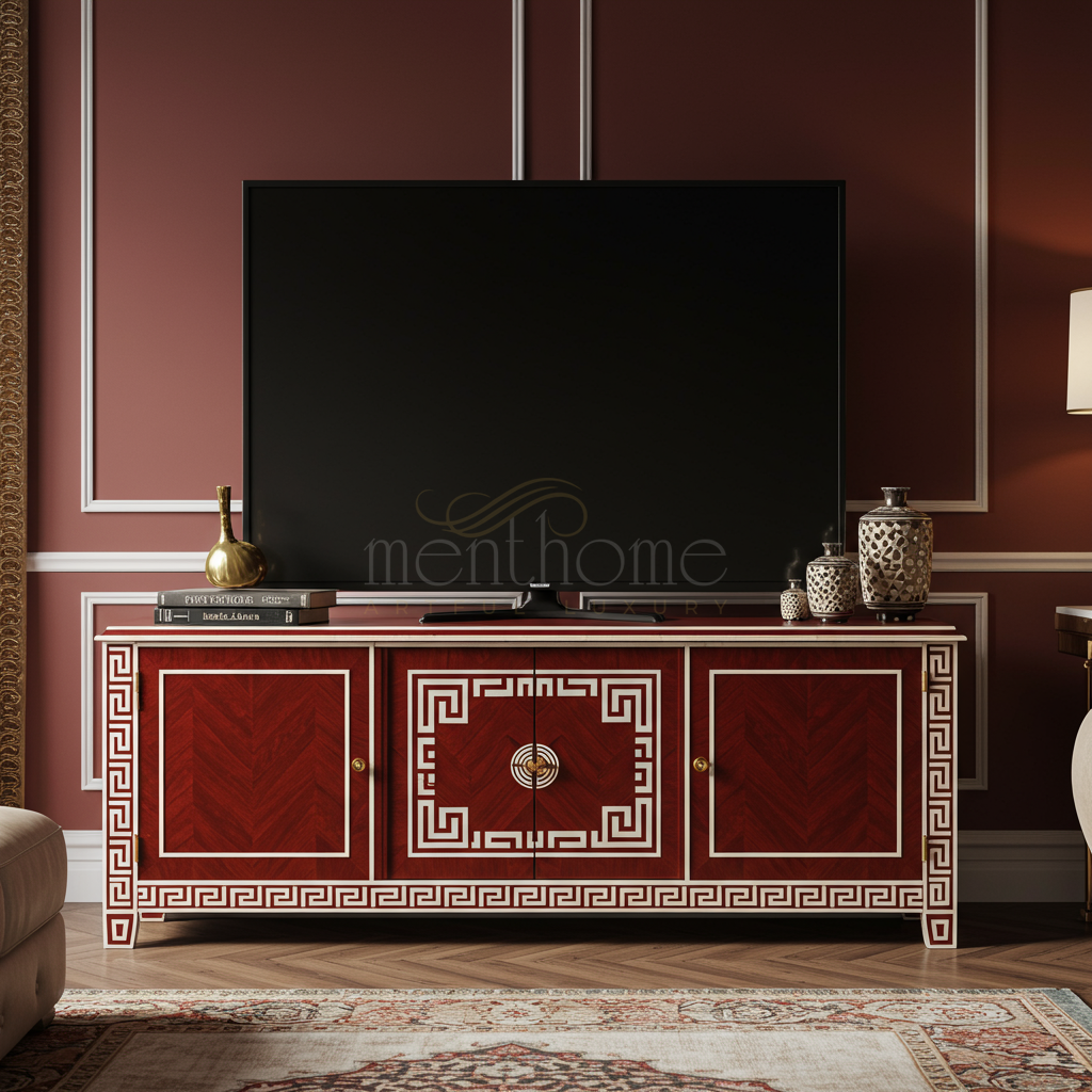 Greek Key Inlay Luxury Inlay TV Cabinet with Greek Key Design | Luxury Handmade TV Cab ...