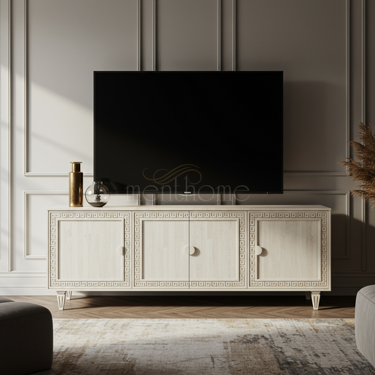 Elegant Inlay TV Cabinet with Greek Key Detailing | Luxury Handmade TV Cabinet