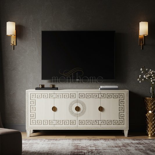 Luxury Inlay TV Cabinet with Greek Key Motif | Luxury Handmade TV Cabinet