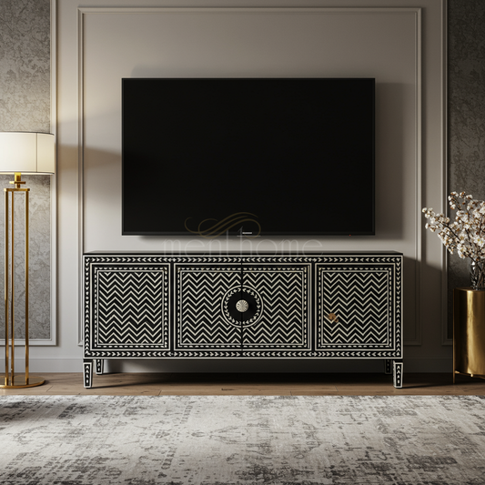 Luxury Inlay Chevron Pattern TV Cabinet | Luxury Handmade TV Cabinet