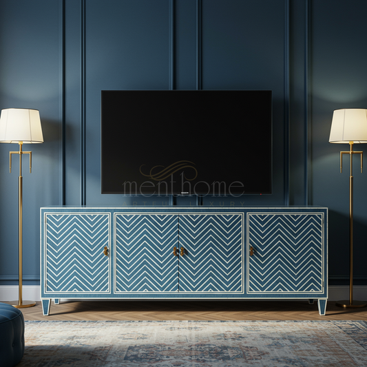 Luxury Inlay Chevron Pattern TV Cabinet | Luxury Handmade TV Cabinet