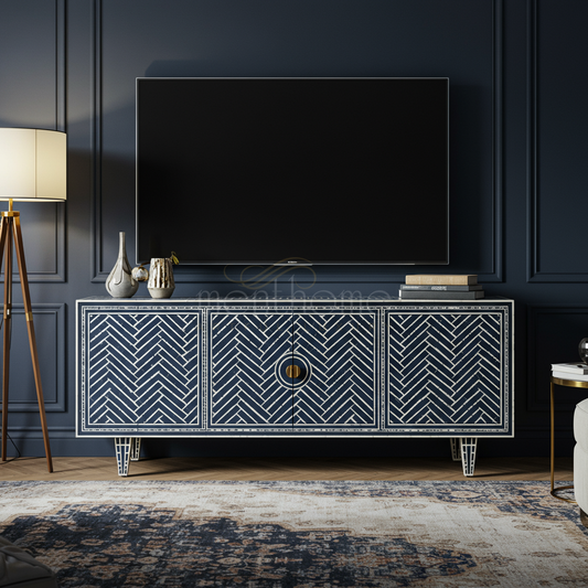Luxury Inlay Bone Pattern TV Cabinet | Luxury Handmade TV Cabinet