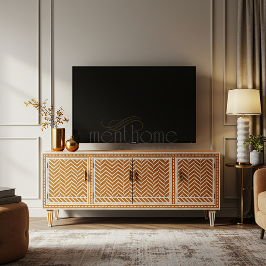 Inlay Patterned Luxury TV Cabinet | Luxury Handmade TV Cabinet