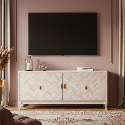 Luxury Inlay Pattern TV Cabinet | Luxury Handmade TV Cabinet