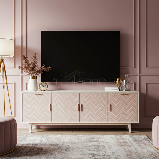 Luxury Inlay Pattern TV Cabinet | Luxury Handmade TV Cabinet