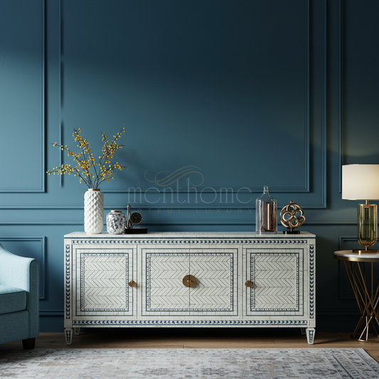 Elegant Inlay TV Cabinet with Geometric Pattern | Luxury Handmade TV Cabinet