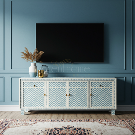 Inlay Chevron Pattern TV Cabinet | Luxury Handmade TV Cabinet