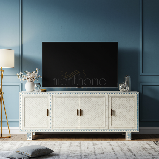 Elegant Inlay TV Cabinet with Detailed Pattern | Luxury Handmade TV Cabinet