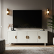 Elegant Inlay White TV Cabinet with Gold Accents | Luxury Handmade TV Cabinet