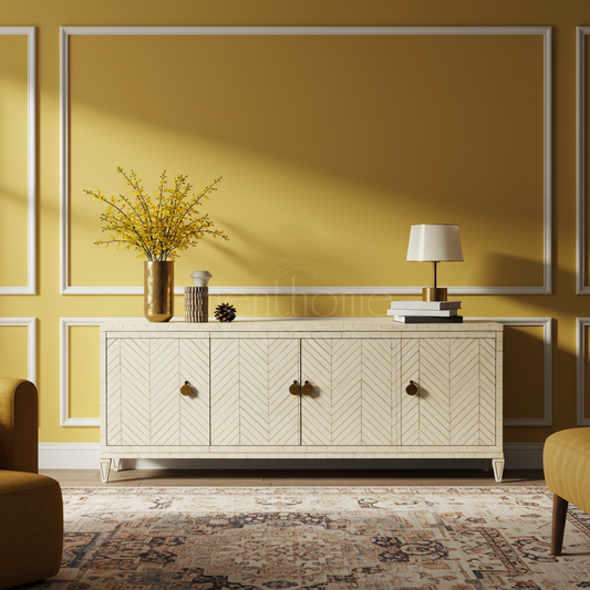 Luxury Inlay TV Cabinet with Chevron Pattern | Luxury Handmade TV Cabinet