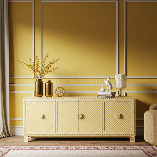 Luxurious Inlay Pattern TV Cabinet | Luxury Handmade TV Cabinet