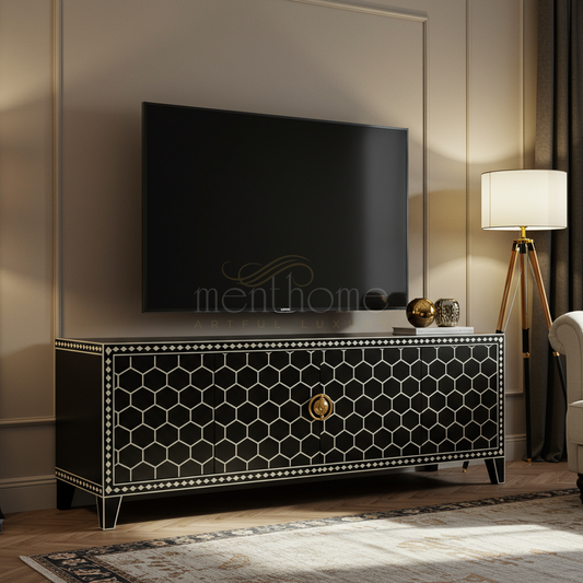 Luxury Inlay Honeycomb Pattern TV Cabinet | Luxury Handmade TV Cabinet