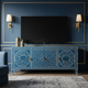 Elegant Blue Inlay TV Cabinet with Geometric and Floral Motifs | Luxury Handmade TV Cabinet