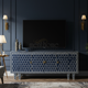 Navy Blue Inlay TV Cabinet with Geometric Pattern | Luxury Handmade TV Cabinet