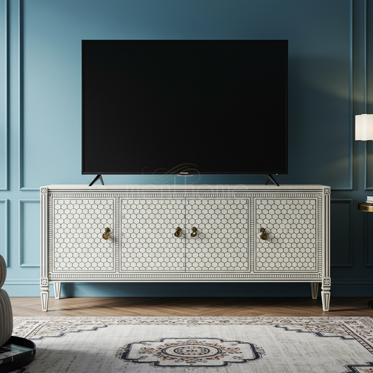 Elegant Inlay Pattern TV Cabinet | Luxury Handmade TV Cabinet