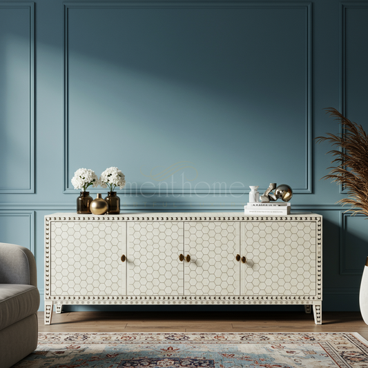 Luxury Inlay Pattern TV Cabinet | Luxury Handmade TV Cabinet