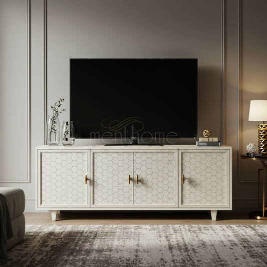 Modern Inlay Hexagon Pattern TV Cabinet | Luxury Handmade TV Cabinet
