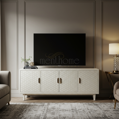 Luxury Inlay TV Cabinet with Hexagonal Pattern | Luxury Handmade TV Cabinet