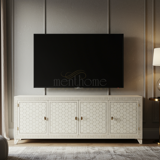 Inlay Geometric Pattern TV Cabinet | Luxury Handmade TV Cabinet