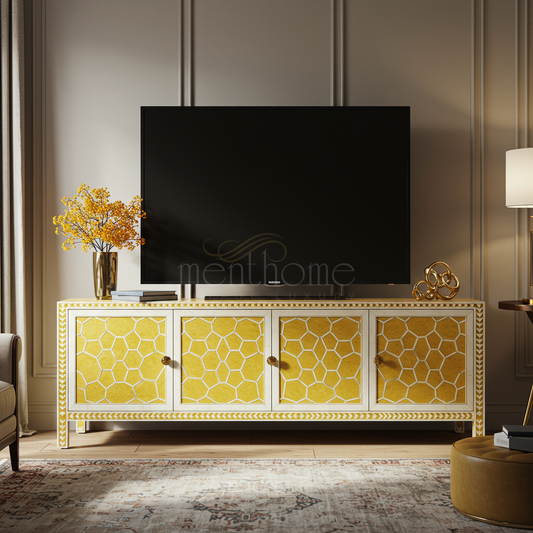 Luxury Inlay TV Cabinet with Geometric Pattern | Luxury Handmade TV Cabinet