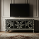 Luxury Inlay Black TV Cabinet with Botanical Motif | Luxury Handmade TV Cabinet